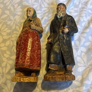 Figuras de madera talladas siroco antiguas judías de hombre y mujer arte judaico ancianos - Imagen 1 de 10