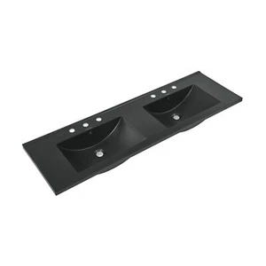 60" Vanity Top Bathroom Sink in Matte Black with 3 Holes - Picture 1 of 8
