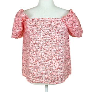 Club Monaco Malaina Blouse Size 8 Red White Puff Sleeves On- or Off-the-Shoulder - Picture 1 of 9