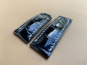 Correa de reloj de cuero negro real para Rolex tamaño 19 mm 20 mm 21 mm - Imagen 1 de 10