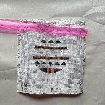 Handpainted Needlepoint Canvas Christmas Ornament Peace - Image 1 of 2
