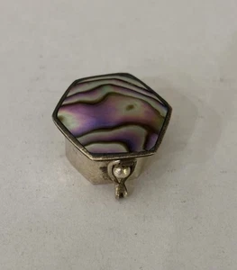 Vintage Alpaca Mexican Silver Trinket / Pill Box with an Abalone Shell Top 1” - Picture 1 of 5