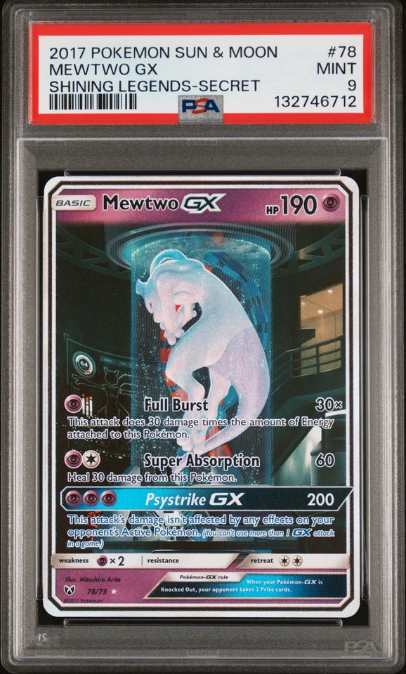 Mewtwo GX 78 Secret Sun & Moon Shining Legend MewTube NEW CERT CLEAN MINT PSA 9 - Image 1 of 2