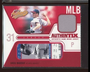Greg Maddux 2004 Fleer Authentix Game Jersey Chipper Jones Ticket #JA-GM Braves - Picture 1 of 2