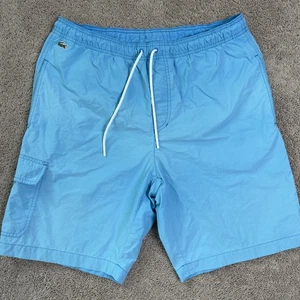 Lacoste Swim Trunks Men Medium Light Blue Quick Dry Cargo Embroidered Logo Lined - Picture 1 of 12