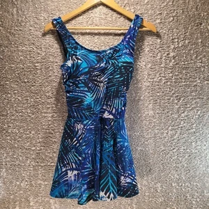 Shore Shapes Swimwear One Piece Swimsuit Dress Leafy Tummy Control Size 8 Blue - Picture 1 of 13