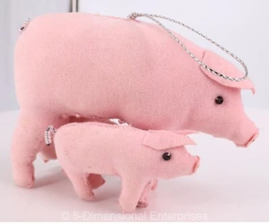 SOW PIG with 2 PIGLETS HAND MADE Velvet Folk Art Plush Ornament - Picture 1 of 7