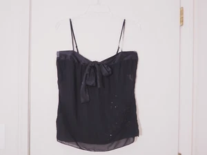 RAMPAGE Black Poly Chiffon Beaded Sequin Satin Trim Spaghetti Stripes Top Size M - Picture 1 of 4