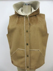 LAUREN RALPH LAUREN BROWN FAUX SHERPA LINED SUEDE HOODED VEST SIZE XL - NEW - Picture 1 of 7