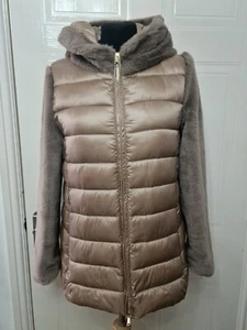 Emme Marella Womens Brown Hooded Puffer Faux Fur Jacket Coat Size 8 XS New - Picture 1 of 14