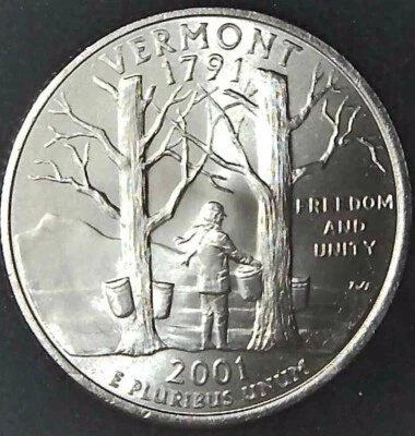 2001-D 25C State Quarter Vermont BU CLAD 20ul0228-2 - Image 1 of 2