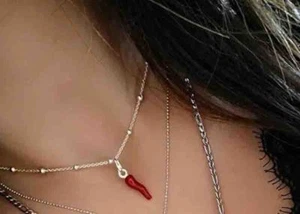 Halskette Sterling Silber 925 Kugel Horn Rot Emaille Portafotuna Geschenk Donn - Bild 1 von 3