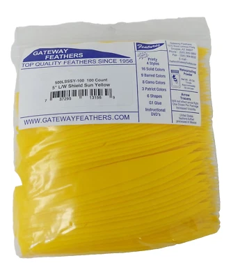 100 Pack Gateway Feathers 5" Left Wing: Shield Sun Yellow 500LSSSY-100 - Image 1 of 4