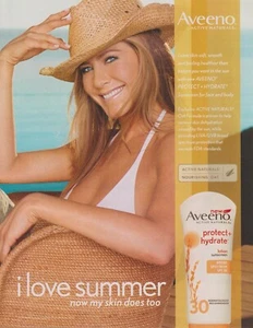 2013 Aveeno Lotion - Actress Jennifer Aniston - Straw Hat Bikini- Print Ad Photo - Picture 1 of 1