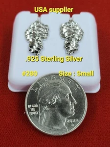 Men/Women's Hip Hop plain Nugget Sterling Silver Push Back Earrings - Picture 1 of 5