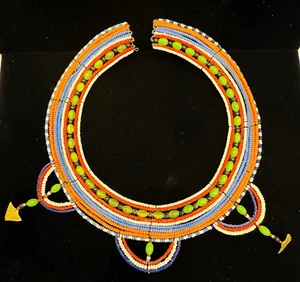 Vintage Maasai Glass Seed Bead Wedding Collar Necklace African Tribal Art Jewelr - Picture 1 of 11