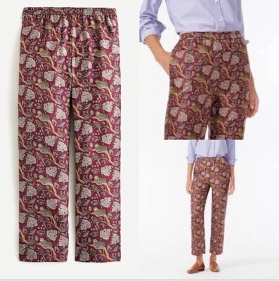 COLECCIÓN J.CREW Talla 0 100% seda sarga pantalón pull-on estampado gato selva AQ556 Foto 1 de 4