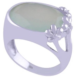 Anillo de plata esterlina 925 calcedonia aguamarina corte elegante ovalado talla 6 - Imagen 1 de 2