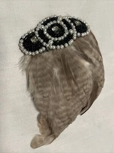 Vintage Roaring 20s Art Deco Bead Feather Hair Barrette - Picture 1 of 10