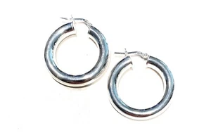 Orecchini a cerchietto argento sterling rodio bianco lucido bombato - Imagen 1 de 2