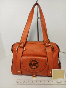 Michael Kors Bedford Satchel Medium Orange Pebbled Leather Buckles - Picture 1 of 13