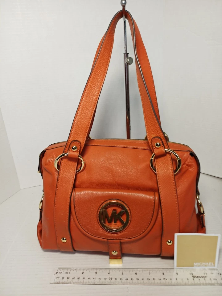 Michael Kors Bedford Satchel Medium Orange Pebbled Leather Buckles - Image 1 of 4