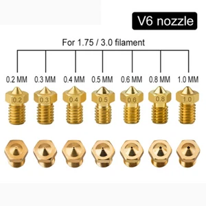 Düse 3D Drucker Nozzle M6 0,1 - 1,2 mm Messing Extruder V5 V6 Nozzle 1,75mm 3mm - Photo 1/5