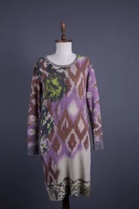 ETRO MILANO Multicolor Abstract Floral Wool Cashmere Shift Midi Dress Size 40 - Picture 1 of 12