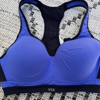 Victoria's Secret VSX Sport Bra Teal Purple Black Lightly Padded Racerback 36C - Image 1 of 4