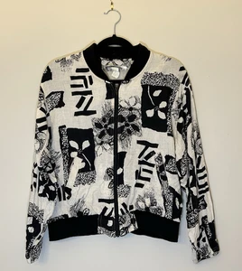 Vintage Bette & Court Jacke Damen Große 70er 80er Jahre Leicht Schwarz-Weiß - Bild 1 von 6