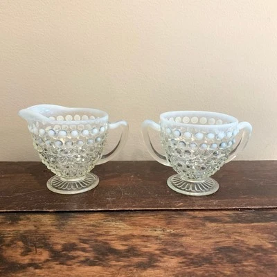 Anchor Hocking 1950s Opalescent Hobnail Moonstone Creamer & Sugar - Image 1 of 4