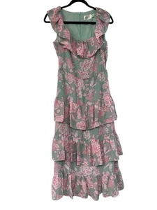 Eliza J Midikleid mit Bindegürtel und Stufen in Mint Größe 2 **FEHLENDER BINDESTOFFGÜRTEL** - Bild 1 von 4