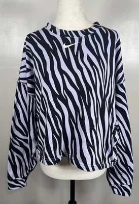 Nike Talla M Negro Púrpura Cebra Icono Choque Cuello Redondo Corto Sudadera Ligera Foto 1 de 4