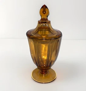 Cambridge Glass Pedestal Amber Apothecary Candy Jar With Lid - Picture 1 of 13
