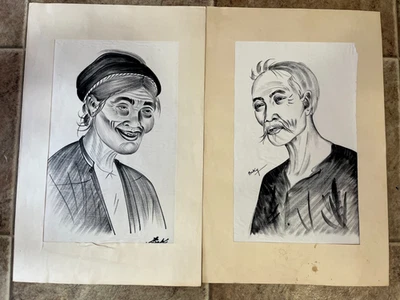 TINTA ORIGINAL BEKY SOBRE SEDA PAREJA VIETNAMITA HOMBRE Y MUJER 19,75" X 13" Foto 1 de 4