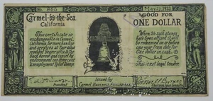 1933 Carmel CA $1 Depression Scrip VERY FINE - Picture 1 of 4