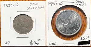 Chile Coin Lot: 1925-So - 20 Centavos & 1957-So - 10 Pesos - Picture 1 of 2