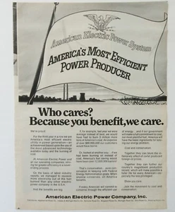 Anuncio impreso de revista vintage años 70 American Electric Power Company 1975 blanco y negro - Imagen 1 de 2