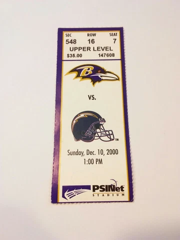 2000 Baltimore Ravens San Diego Chargers NFL Football Ticket Stub Cover