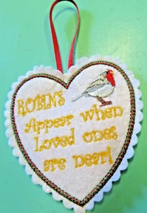 Robins appear when Loved ones are near! Embroidered Christmas Tree Decoration - Picture 1 of 3