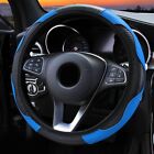 Elegant 38CM Diameter Steering Wheel Cover in Blue Black Carbon Fiber Leather