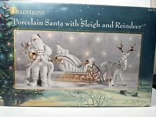 BEAUTIFUL TRADITIONS White Porcelain Santa with Sleigh and Reindeer Christmas. 
