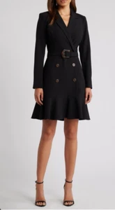 Blazer Eliza J Negro Crepé Cinturón Dobladillo Volantes Vestido Talla 0, NUEVO NUEVO SIN ETIQUETAS - Imagen 1 de 18