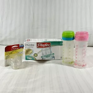 VTG Playtex Nurser SILICONE Nipple Drop In 8oz Lime Green & Pink Bottles NEW T1 - Picture 1 of 21