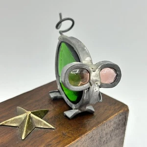 Vintage Lead Glass Creature Animal Pig Mouse Small Adorable Green Pink Eyes - Picture 1 of 10