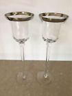 Pair Of Glass Goblet Candle Holders - 25cm Tall - With 2 Cream Votive Candles
