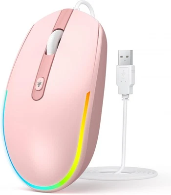 Seenda Wired Mouse, LED RGB Backlit Mouse with 1.5m USB Cable, 1600 DPI Pink  - Image 1 of 4