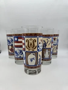 Set Of 6 VTG Pfaltzgraff 16oz Glasses Tumblers Colonial Americana Folk Art 6.25" - Picture 1 of 13