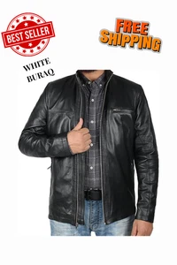 Men’s Genuine Lambskin Leather Jacket – Classic Black | Custom Size Available - Picture 1 of 4