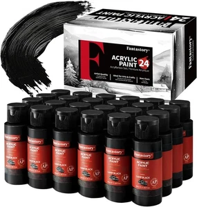 fantastory Black Acrylic Paint Set, 24x2oz Rich & Pure for Canvas/Model/Wood - Picture 1 of 7